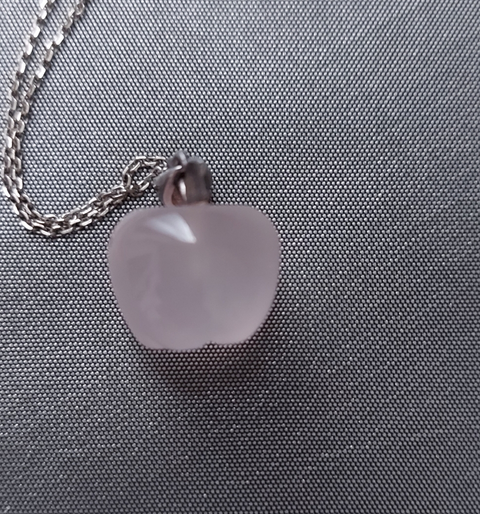Dainty Rose Quartz Apple Pendant Necklace 925 Sterling Silver Chain - Picture 10 of 16
